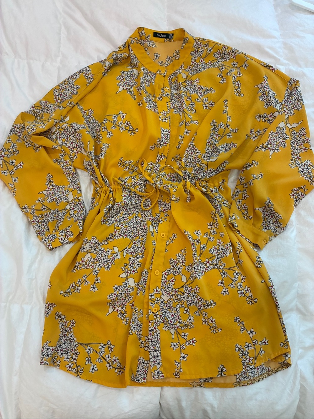 Boohoo‎ Yellow Floral Shirtdress with drawstring waist